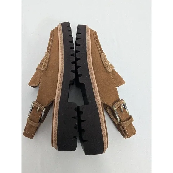 Donald Pliner Halie Womens 6M Saddle Brown Suede Slingback Lug Penny Loafers - Picture 9 of 10